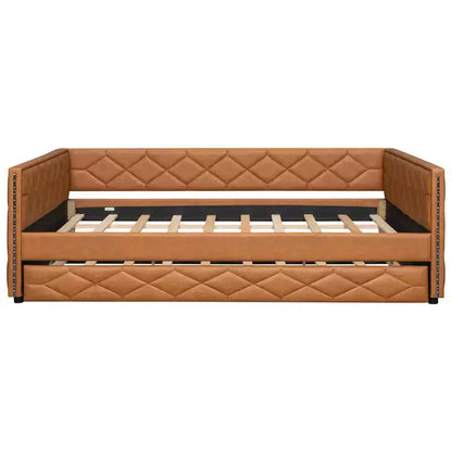 Lit de repos rembourré Whisen Full XL avec lit gigogne, canapé-lit, lit d'appoint avec cadre en bois de pin massif, cuir PU, accoudoirs capitonnés