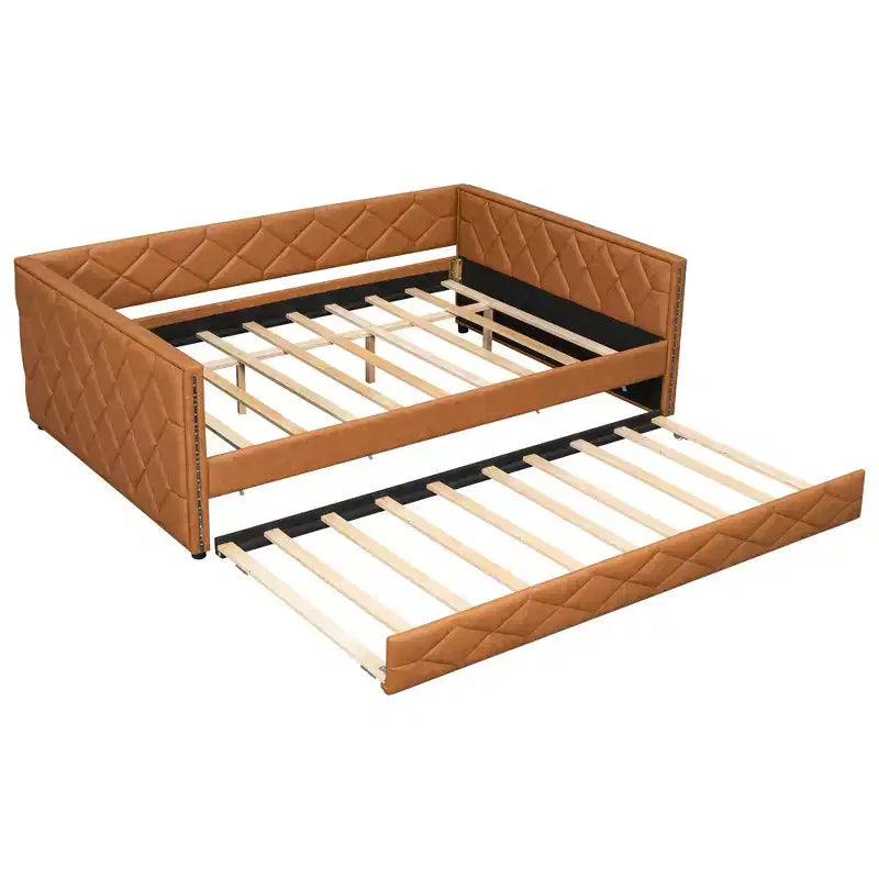 Lit de repos rembourré Whisen Full XL avec lit gigogne, canapé-lit, lit d'appoint avec cadre en bois de pin massif, cuir PU, accoudoirs capitonnés