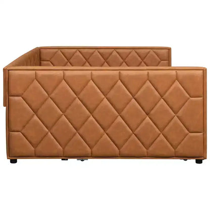 Lit de repos rembourré Whisen Full XL avec lit gigogne, canapé-lit, lit d'appoint avec cadre en bois de pin massif, cuir PU, accoudoirs capitonnés