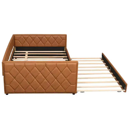 Lit de repos rembourré Whisen Full XL avec lit gigogne, canapé-lit, lit d'appoint avec cadre en bois de pin massif, cuir PU, accoudoirs capitonnés