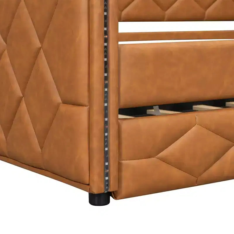 Lit de repos rembourré Whisen Full XL avec lit gigogne, canapé-lit, lit d'appoint avec cadre en bois de pin massif, cuir PU, accoudoirs capitonnés