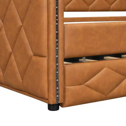 Lit de repos rembourré Whisen Full XL avec lit gigogne, canapé-lit, lit d'appoint avec cadre en bois de pin massif, cuir PU, accoudoirs capitonnés