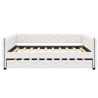 Lit de repos rembourré Whisen Full XL avec lit gigogne, canapé-lit, lit d'appoint avec cadre en bois de pin massif, cuir PU, accoudoirs capitonnés