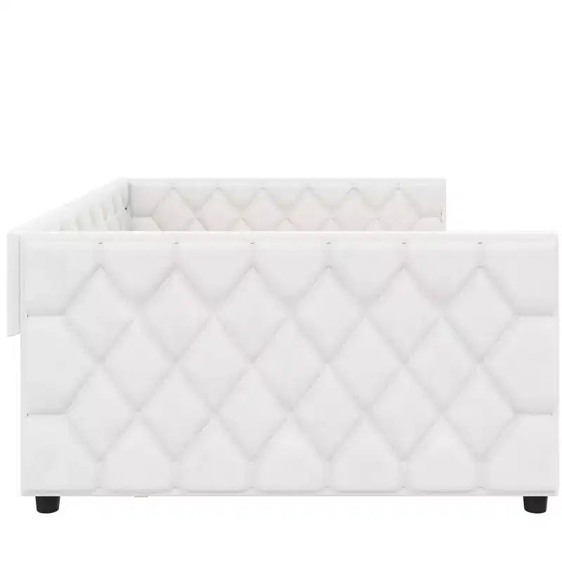 Lit de repos rembourré Whisen Full XL avec lit gigogne, canapé-lit, lit d'appoint avec cadre en bois de pin massif, cuir PU, accoudoirs capitonnés
