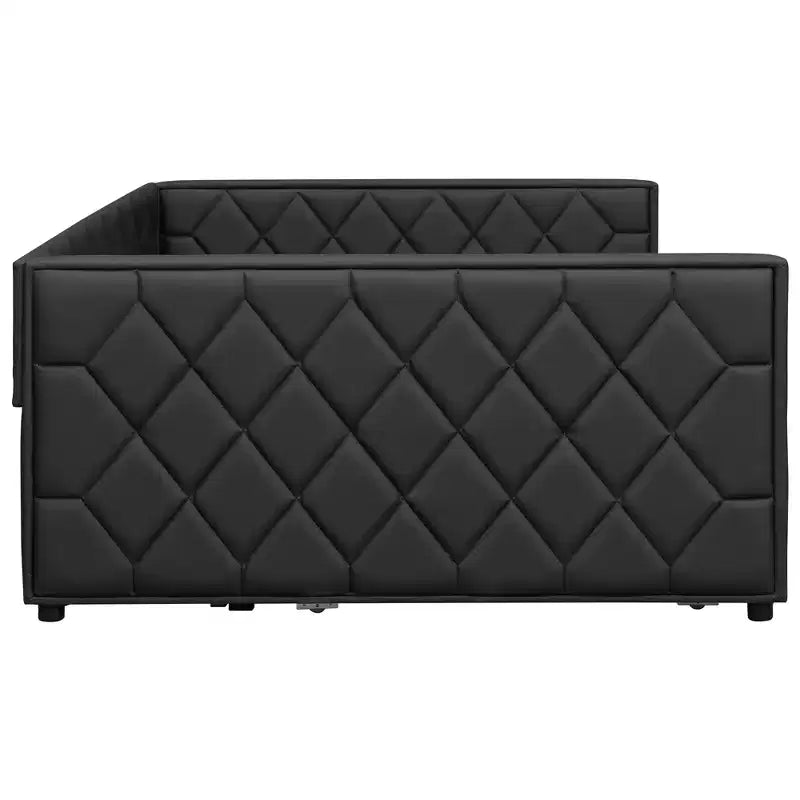 Lit de repos rembourré Whisen Full XL avec lit gigogne, canapé-lit, lit d'appoint avec cadre en bois de pin massif, cuir PU, accoudoirs capitonnés