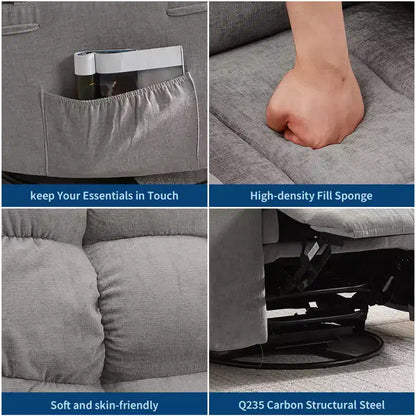 Fauteuil de massage inclinable et chauffant – Fauteuil à bascule pivotant à 360°, canapé simple surdimensionné avec vibration, port USB et poches de rangement pour salon/chambre
