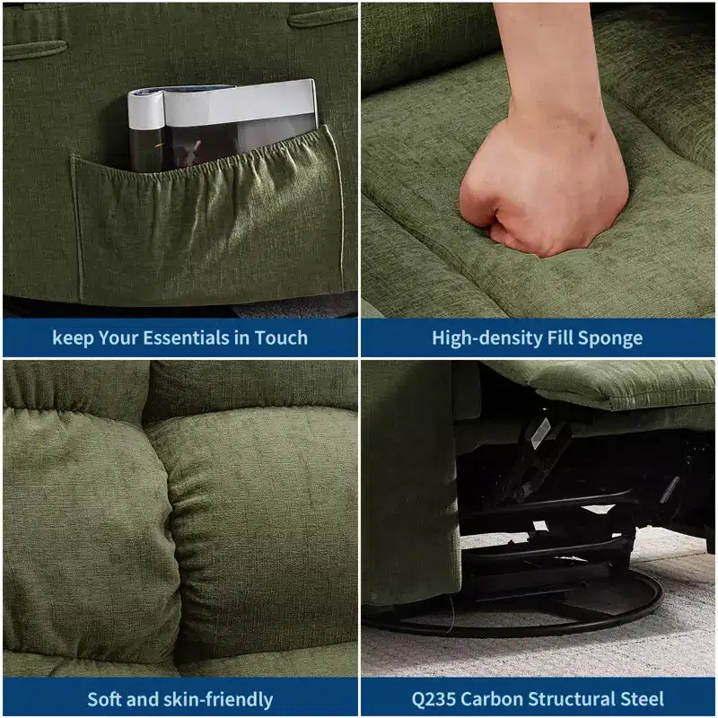 Fauteuil de massage inclinable et chauffant – Fauteuil à bascule pivotant à 360°, canapé simple surdimensionné avec vibration, port USB et poches de rangement pour salon/chambre