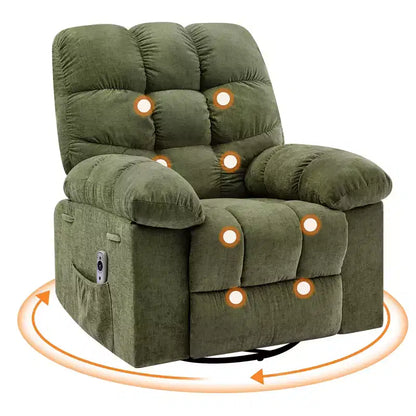 Fauteuil de massage inclinable et chauffant – Fauteuil à bascule pivotant à 360°, canapé simple surdimensionné avec vibration, port USB et poches de rangement pour salon/chambre