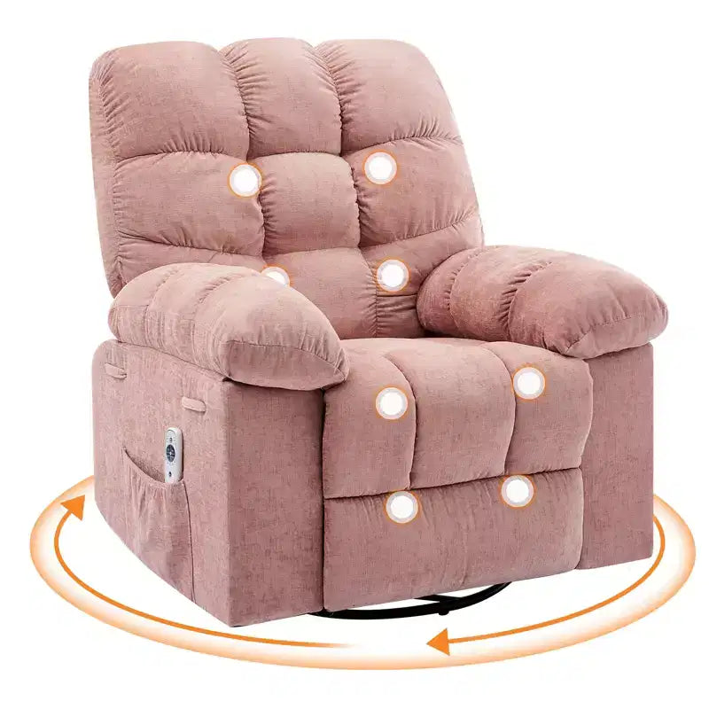 Fauteuil de massage inclinable et chauffant – Fauteuil à bascule pivotant à 360°, canapé simple surdimensionné avec vibration, port USB et poches de rangement pour salon/chambre