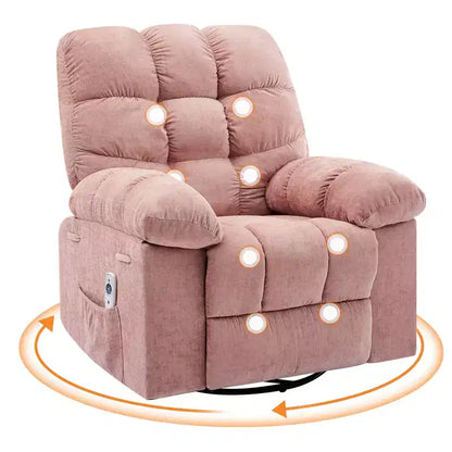 Fauteuil de massage inclinable et chauffant – Fauteuil à bascule pivotant à 360°, canapé simple surdimensionné avec vibration, port USB et poches de rangement pour salon/chambre