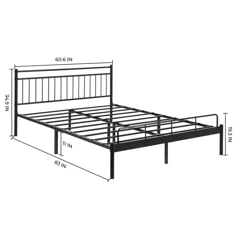 Cadre de Lit Queen Moderne en Acier Luna Garden Elements, Cadre Noir pour Matelas Queen Size
