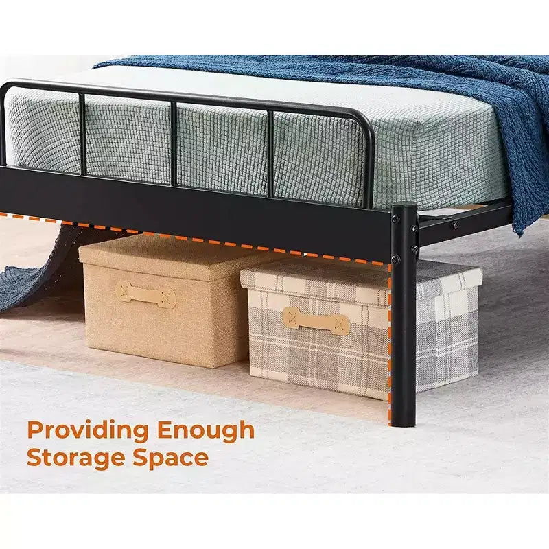 Cadre de Lit Queen Moderne en Acier Luna Garden Elements, Cadre Noir pour Matelas Queen Size