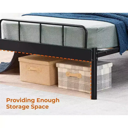 Cadre de Lit Queen Moderne en Acier Luna Garden Elements, Cadre Noir pour Matelas Queen Size