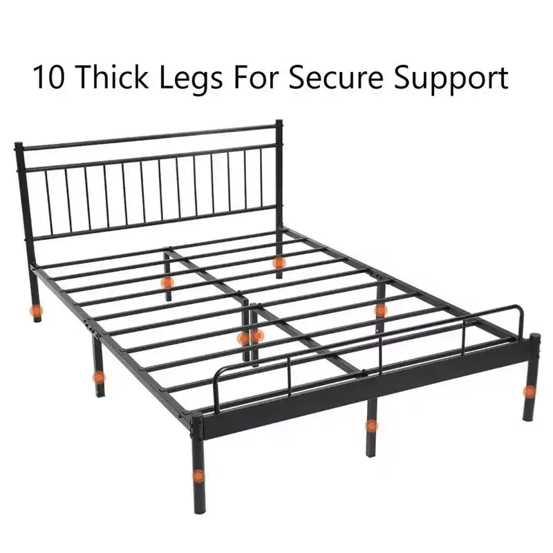 Cadre de Lit Queen Moderne en Acier Luna Garden Elements, Cadre Noir pour Matelas Queen Size