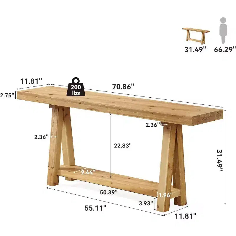 Lantine 70.9-inch Console en bois massif, table de canapé style ferme pour entrée, salon, couloir, hall d'entrée