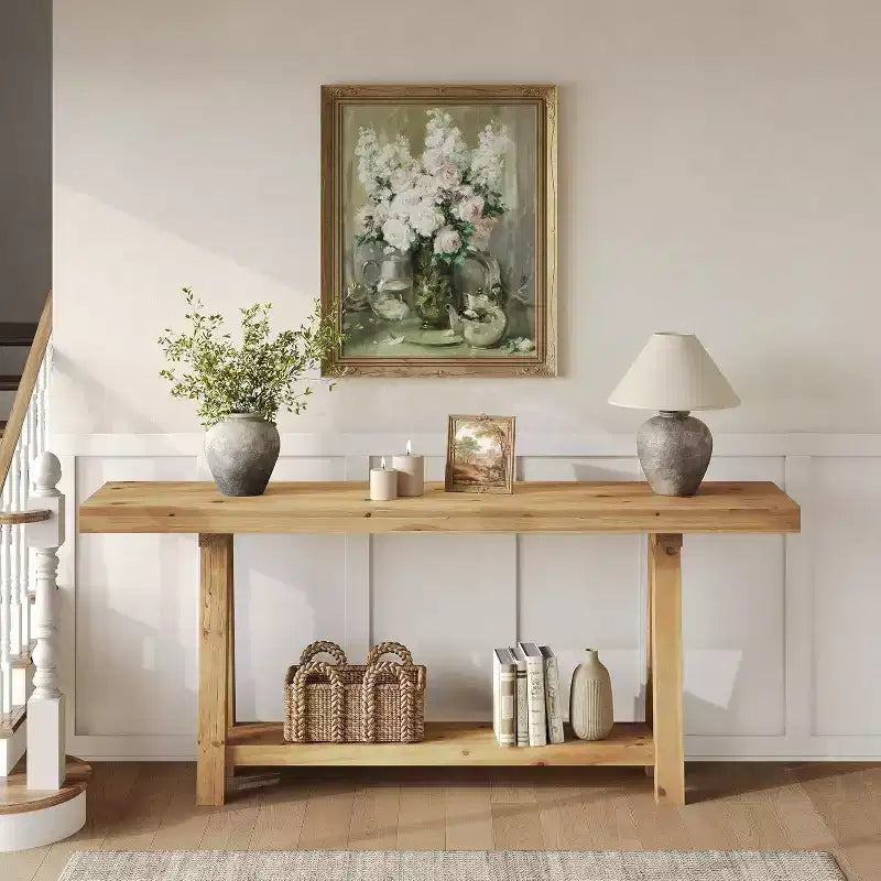 Lantine 70.9-inch Console en bois massif, table de canapé style ferme pour entrée, salon, couloir, hall d'entrée