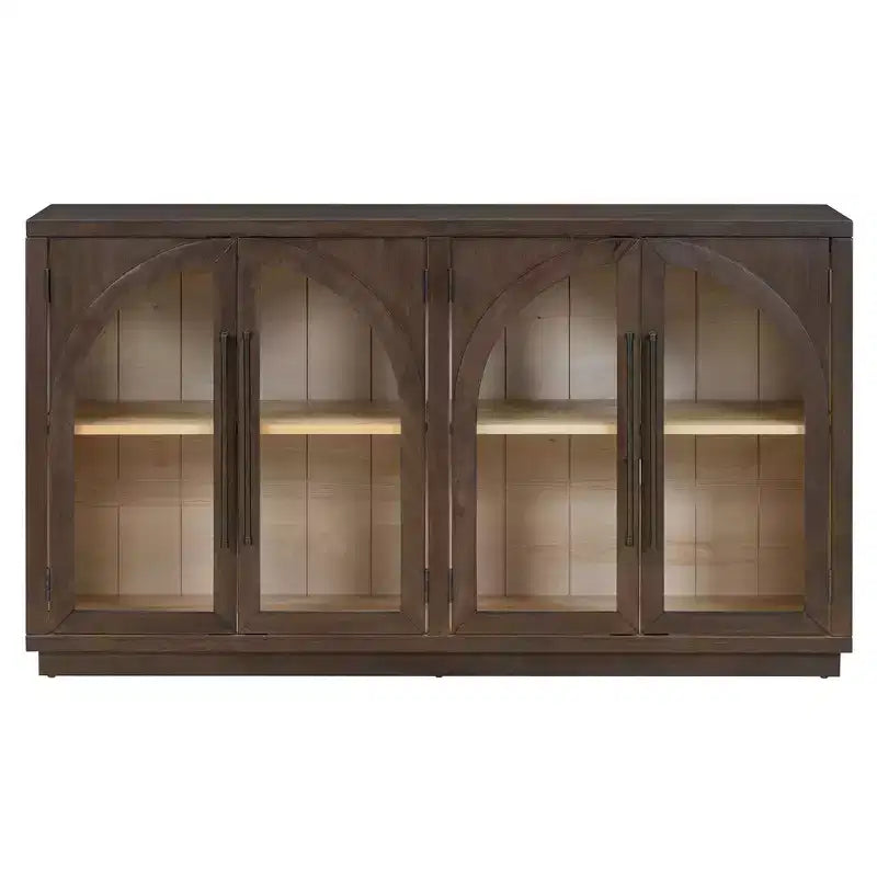 Bahut buffet à 4 portes Luxystar avec grand espace de rangement, portes vitrées et étagères réglables pour salle à manger et salon, expresso