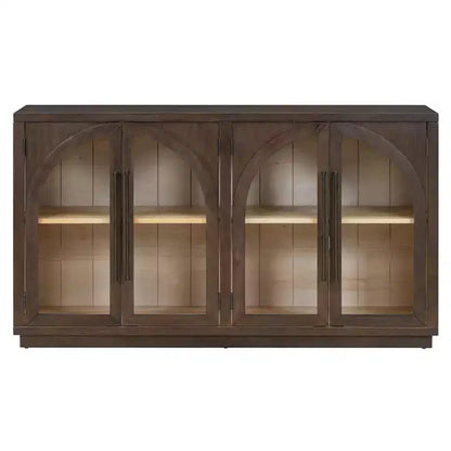 Bahut buffet à 4 portes Luxystar avec grand espace de rangement, portes vitrées et étagères réglables pour salle à manger et salon, expresso