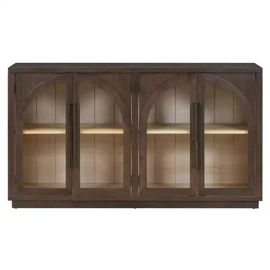 Bahut buffet à 4 portes Luxystar avec grand espace de rangement, portes vitrées et étagères réglables pour salle à manger et salon, expresso