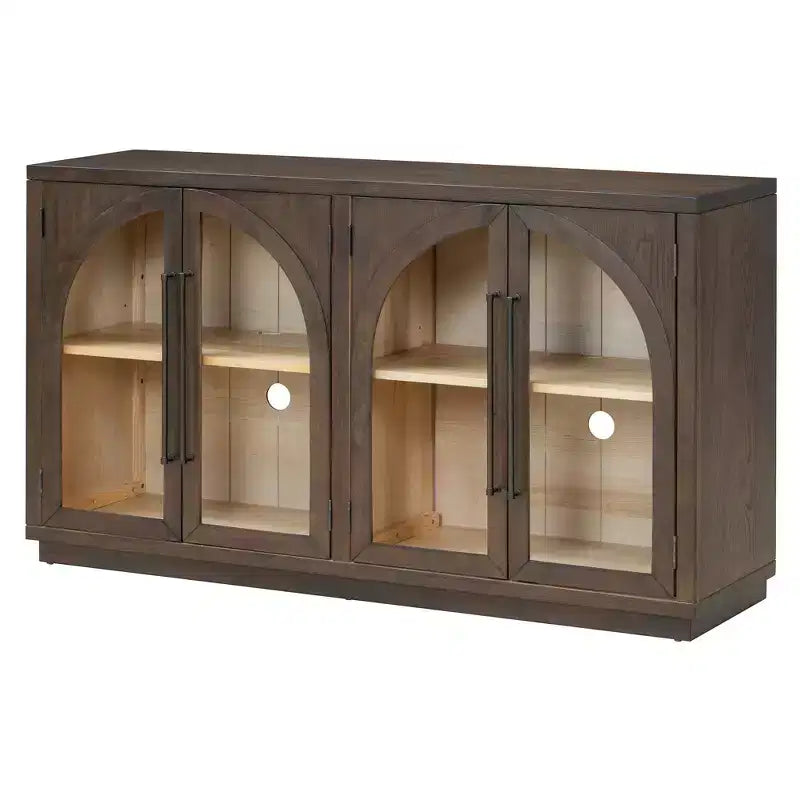 Bahut buffet à 4 portes Luxystar avec grand espace de rangement, portes vitrées et étagères réglables pour salle à manger et salon, expresso