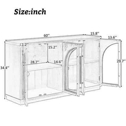Bahut buffet à 4 portes Luxystar avec grand espace de rangement, portes vitrées et étagères réglables pour salle à manger et salon, expresso