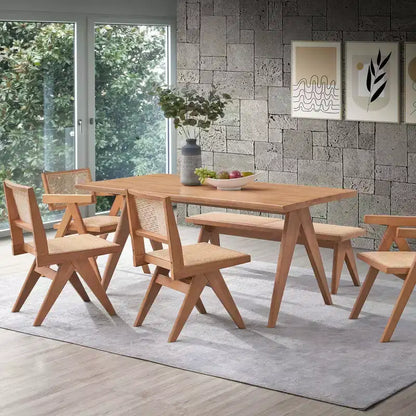 Ensemble de salle à manger GDFStudio Stilwell moderne 6 pièces en bois et rotin rembourré