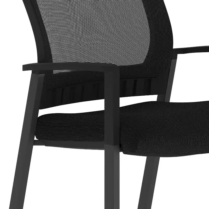 Chaise d'appoint empilable en maille noire HERCULES de qualité commerciale avec accoudoirs et cadre en acier noir thermolaqué de Flash Furniture