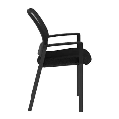 Chaise d'appoint empilable en maille noire HERCULES de qualité commerciale avec accoudoirs et cadre en acier noir thermolaqué de Flash Furniture