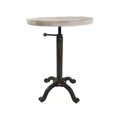 HomeRoots 22 Natural and Black Solid Wood and Metal Height Adjustable Round Pedestal End Table