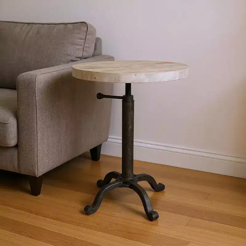 HomeRoots Table d'appoint ronde à piédestal réglable en hauteur en bois massif et métal naturel et noir 22