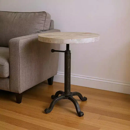 HomeRoots Table d'appoint ronde à piédestal réglable en hauteur en bois massif et métal naturel et noir 22