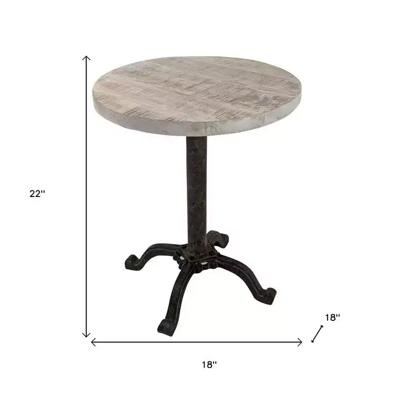HomeRoots Table d'appoint ronde à piédestal réglable en hauteur en bois massif et métal naturel et noir 22