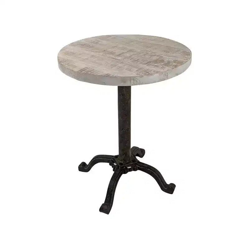 HomeRoots Table d'appoint ronde à piédestal réglable en hauteur en bois massif et métal naturel et noir 22