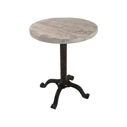 HomeRoots Table d'appoint ronde à piédestal réglable en hauteur en bois massif et métal naturel et noir 22