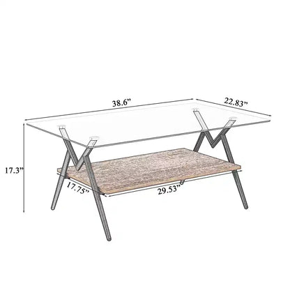 Table basse moderne GDFStudio Sardis avec plateau en verre trempé et étagère en bois