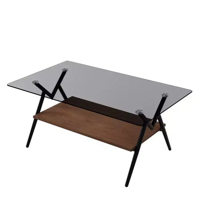 Table basse moderne GDFStudio Sardis avec plateau en verre trempé et étagère en bois