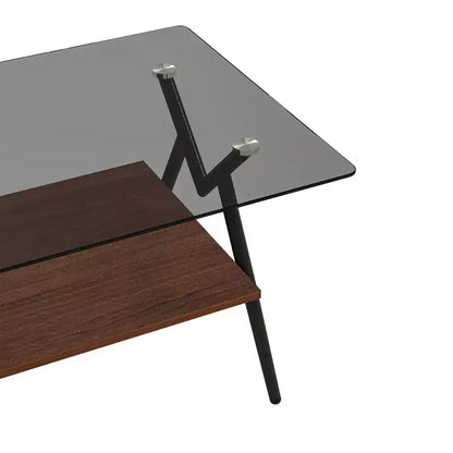 Table basse moderne GDFStudio Sardis avec plateau en verre trempé et étagère en bois