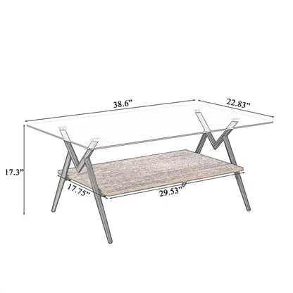 Table basse moderne GDFStudio Sardis avec plateau en verre trempé et étagère en bois