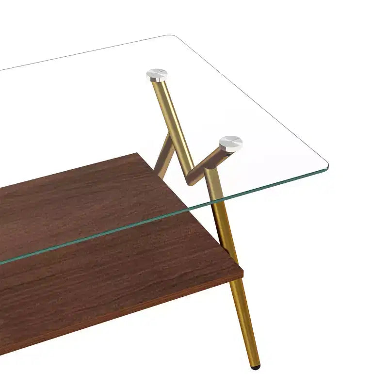 Table basse moderne GDFStudio Sardis avec plateau en verre trempé et étagère en bois