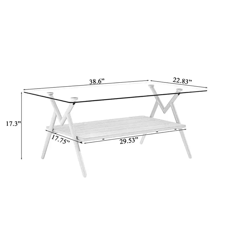 Table basse moderne GDFStudio Sardis avec plateau en verre trempé et étagère en bois