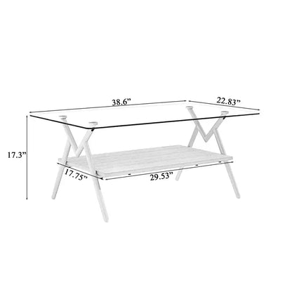 Table basse moderne GDFStudio Sardis avec plateau en verre trempé et étagère en bois