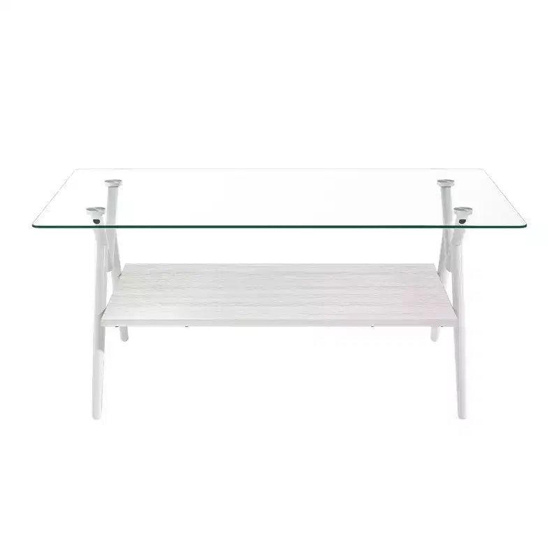 Table basse moderne GDFStudio Sardis avec plateau en verre trempé et étagère en bois