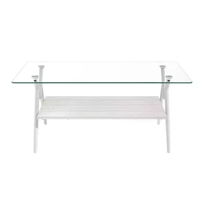 Table basse moderne GDFStudio Sardis avec plateau en verre trempé et étagère en bois