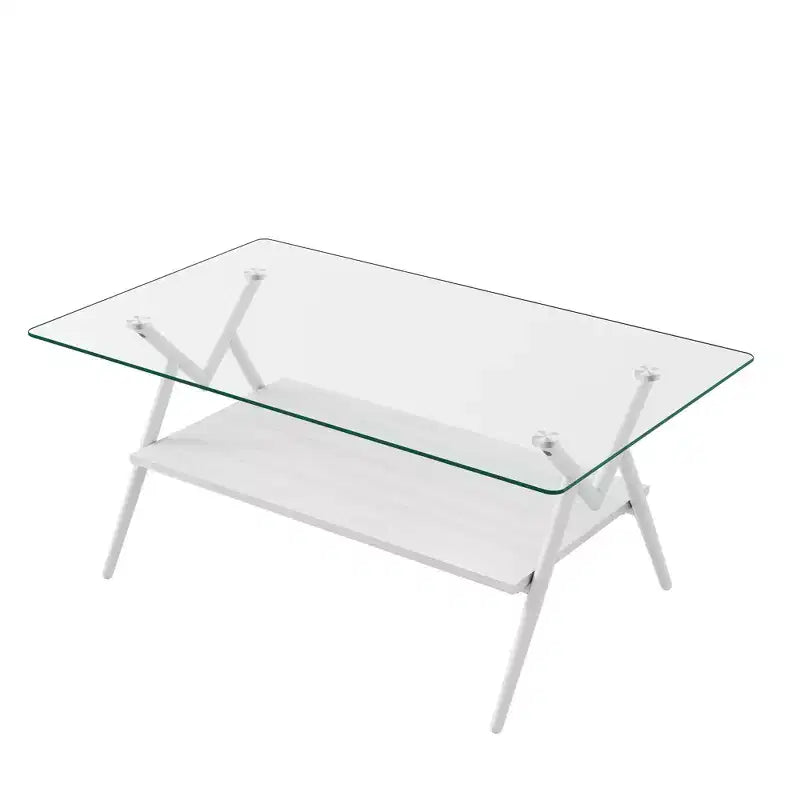 Table basse moderne GDFStudio Sardis avec plateau en verre trempé et étagère en bois