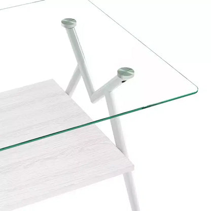 Table basse moderne GDFStudio Sardis avec plateau en verre trempé et étagère en bois