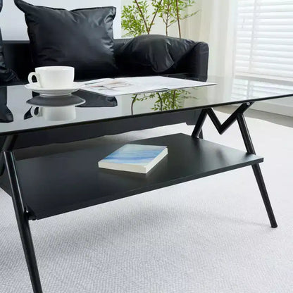 Table basse moderne GDFStudio Sardis avec plateau en verre trempé et étagère en bois
