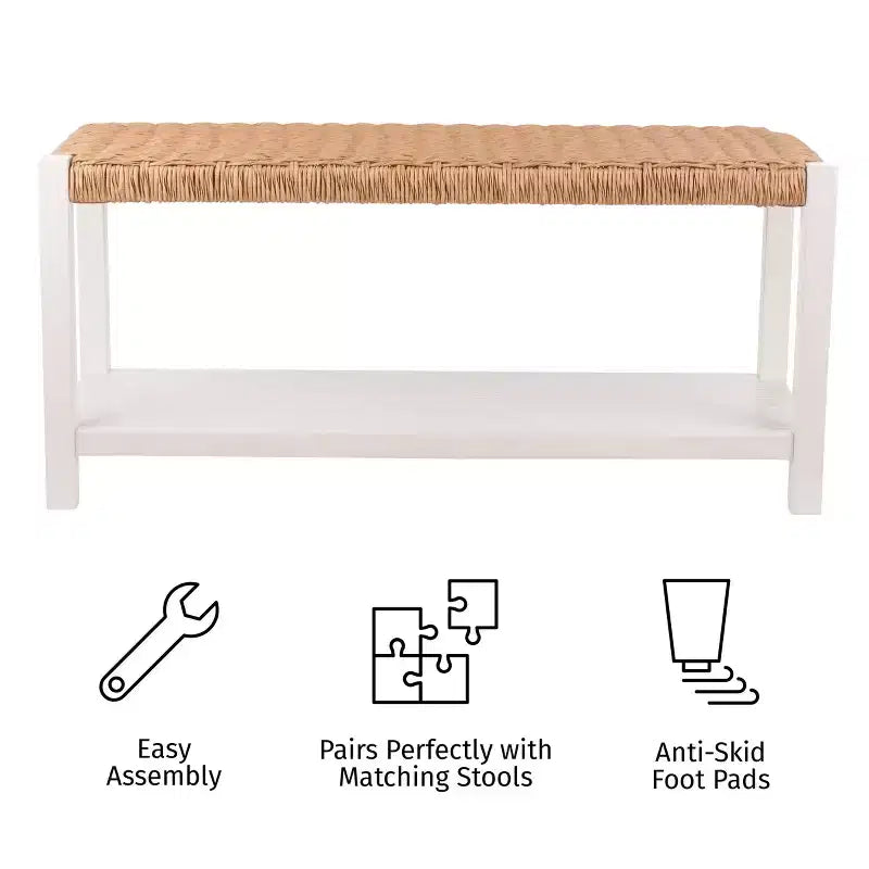 Banc Alaterre Furniture avec assise en corde tressée à la main - Banc en bois Newport de 101,6 cm avec étagère de rangement pour entrée ou chambre à coucher