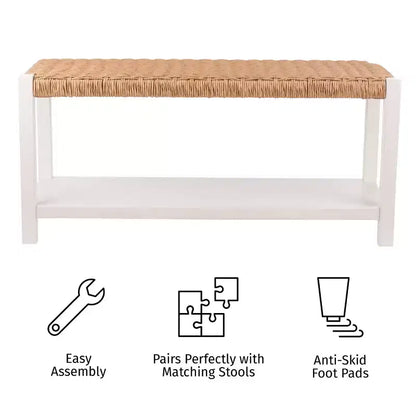 Banc Alaterre Furniture avec assise en corde tressée à la main - Banc en bois Newport de 101,6 cm avec étagère de rangement pour entrée ou chambre à coucher