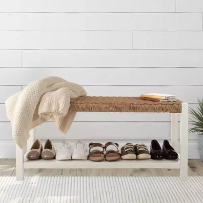 Banc Alaterre Furniture avec assise en corde tressée à la main - Banc en bois Newport de 101,6 cm avec étagère de rangement pour entrée ou chambre à coucher