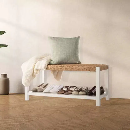 Banc Alaterre Furniture avec assise en corde tressée à la main - Banc en bois Newport de 101,6 cm avec étagère de rangement pour entrée ou chambre à coucher